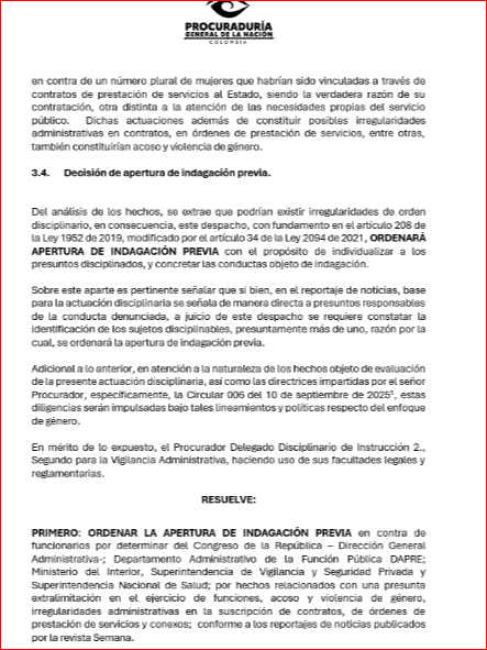Procuraduría apertura de investigación tras declaraciones de Deicy Jiménez.