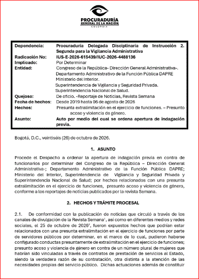 Procuraduría apertura de investigación tras declaraciones de Deicy Jiménez.