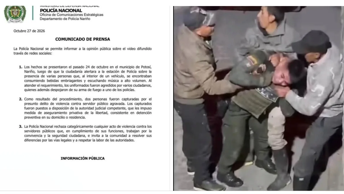 Dos capturados en Potosí, Nariño, por presunta agresión a policías y hurto de arma