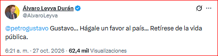Leyva, excanciller del gobierno de Petro: