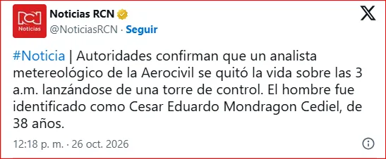 Investigan muerte de una hombre que murió tras caer la Torre de Contro de El dorado