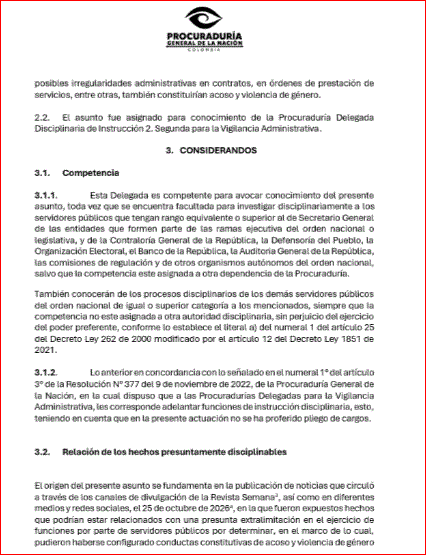 Procuraduría apertura de investigación tras declaraciones de Deicy Jiménez.