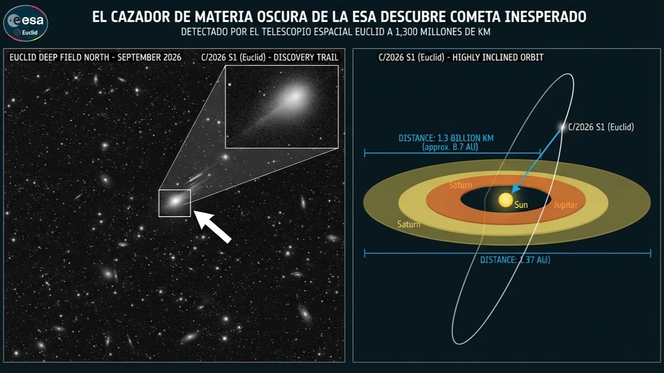 El telescopio Euclid halla un cometa inesperado a 1,300 millones de kilómetros